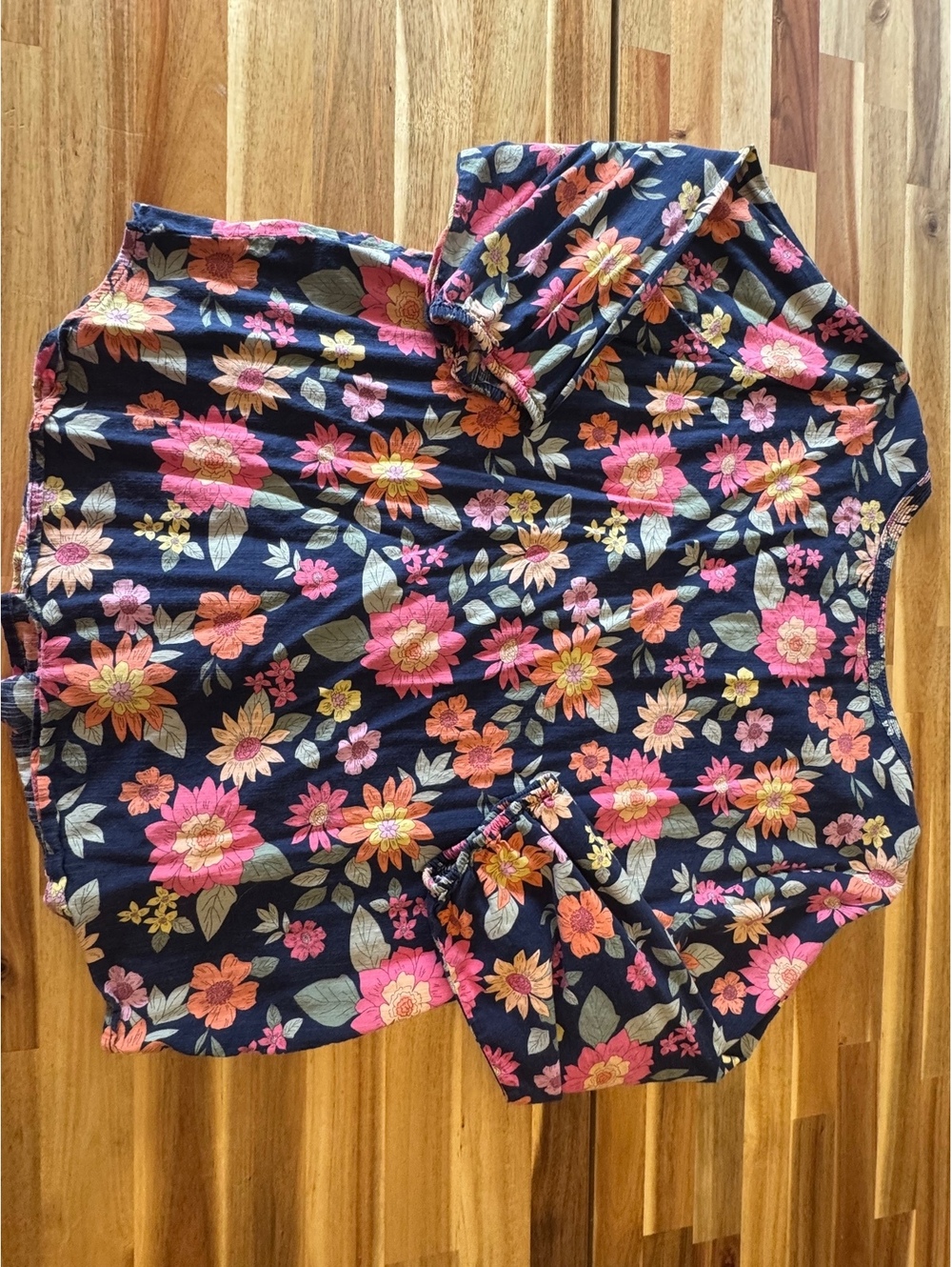 St. John’s Bay Floral Hooded Top L Boho Cottagecore 3/4 Sleeve Tie Neck Cotton - Picture 9 of 9